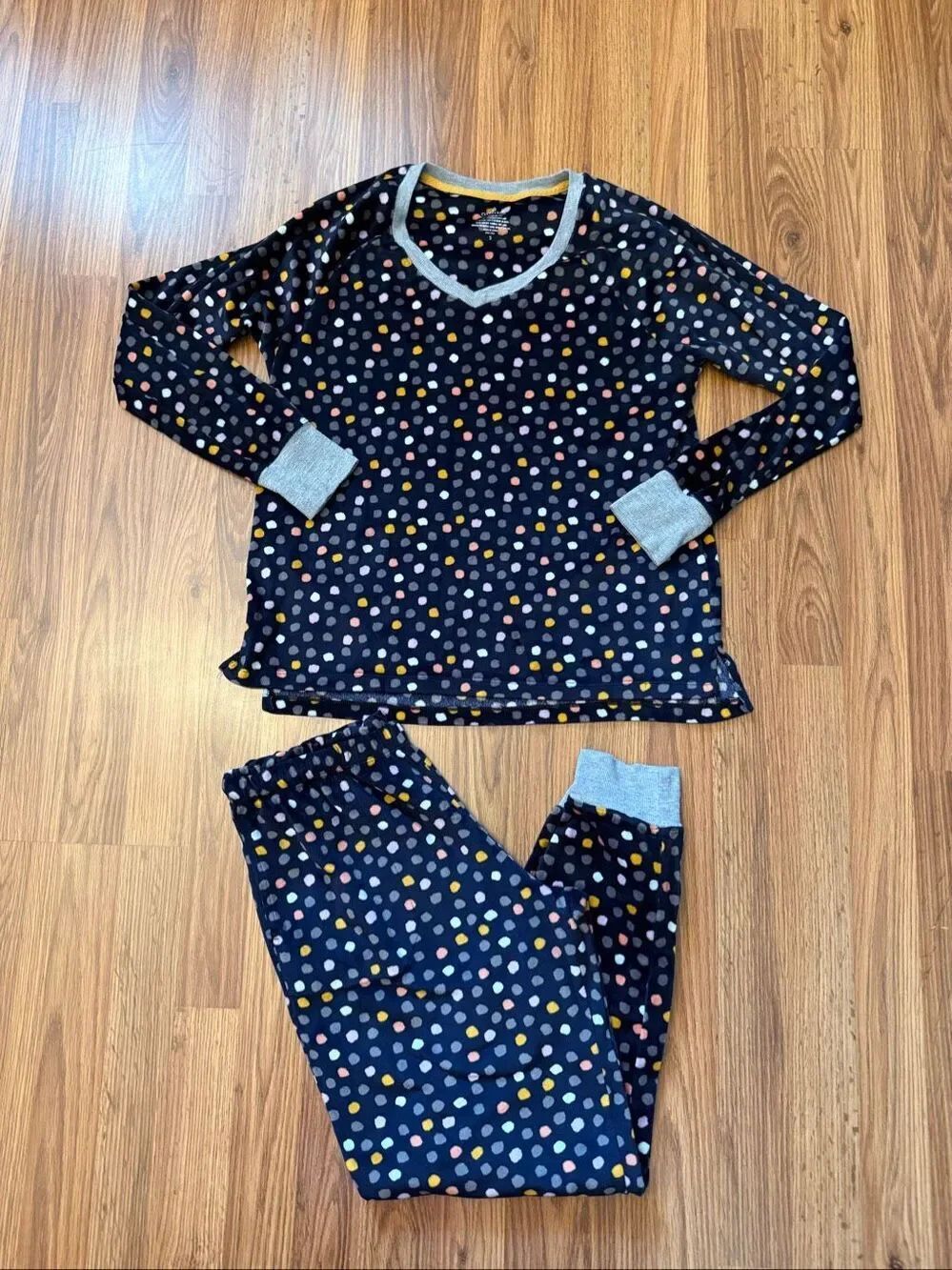 Cuddl Duds Women's Multicolored Polka Dot Fleece Lounge Pajama Set Navy Small